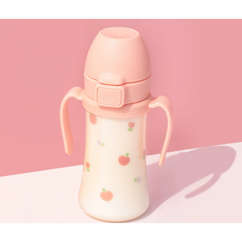 GROSMIMI Peach Flower PPSU Straw Cup + Weighted Straw 300ml (Rose Coral)
