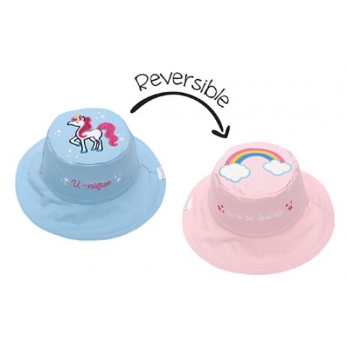 Canada FlapJackKids  Reversible Baby And Kids Sun Hat (Rainbow Unicorn / S 6m-2y）With Chin Strap