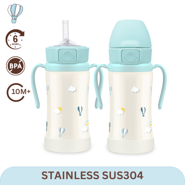 Grosmimi Sky Balloon Stainless Straw Cup 300ml (Creamy Blue)