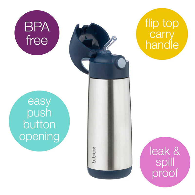 B.Box Insulated Straw Drink Bottle 500ml Midnight