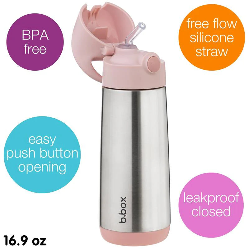 B.Box Insulated Straw Drink Bottle 500ml Blush Crush