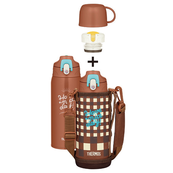 Thermos 2-Way Stainless Steel Vacuum Insulated Water Bottle 800ml（Brown Plaid）