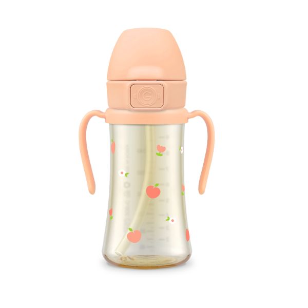 GROSMIMI Peach Flower PPSU Straw Cup + Weighted Straw 300ml (Rose Coral)