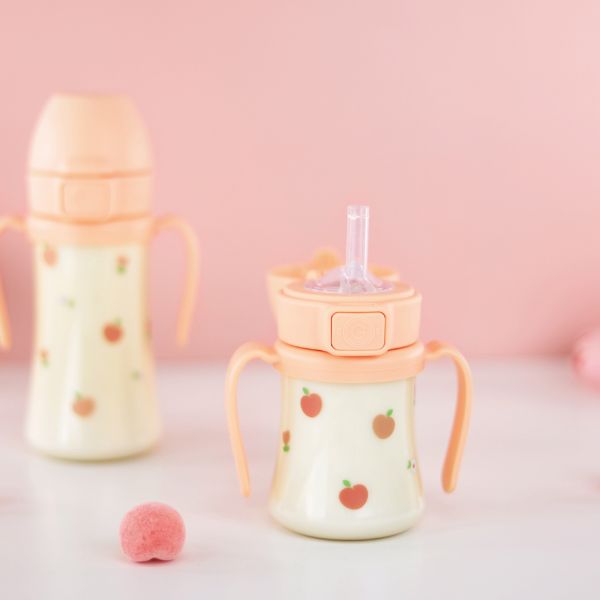 GROSMIMI Peach Flower PPSU Straw Cup + Weighted Straw 200ml (Rose Coral)
