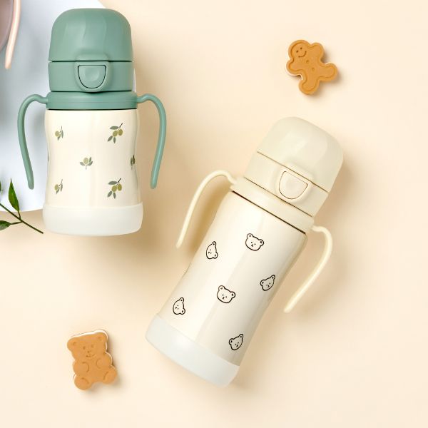 Grosmimi Bear Stainless Straw Cup 300ml (Butter)