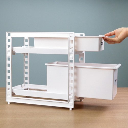 Pearl Metal Adjustable Under-Sink 2-Tier Sliding Storage Rack Pearl Metal Adjustable Under-Sink 2-Tier Sliding Storage Rack