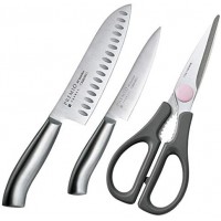 Japan Yaxell Premio Stainless Santoku Knife, Petty Knife & Kitchen Scissors Set