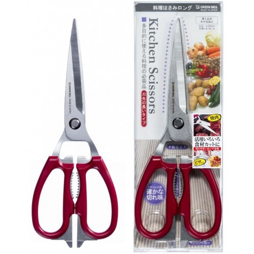 GREEN BELL Stainless Kitchen Cooking Scissors Long-Type 23.5cm (Red)