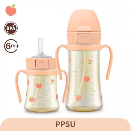 GROSMIMI Peach Flower PPSU Straw Cup + Weighted Straw 300ml (Rose Coral)