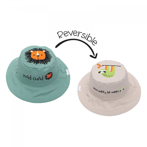 Canada FlapJackKids  Reversible Baby and Kids Sun Hat （ Lion | Sloth/ L 4-6y）No Chin Strap