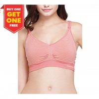 MAMAWAY Seamless Maternity & Nursing Bra in Stripes(Pink/White /S) Buy One Get One Free