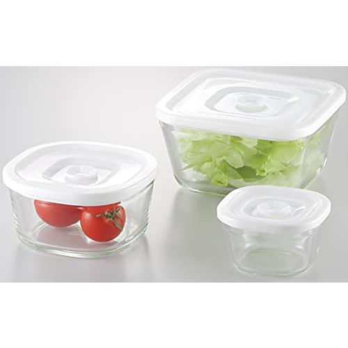 Japan Iwaki Heat-resistant Glass Airtight Food Container Set 3pcs (White)