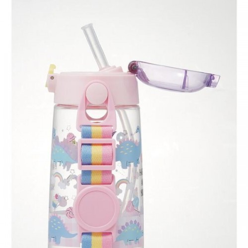 Skater Kid Straw Water Bottle 480ml+ Exrtra Straw Replacement  (Pink Dino)  