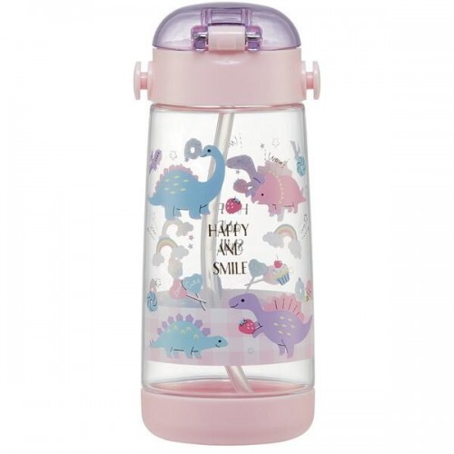 Skater Kid Straw Water Bottle 480ml+ Exrtra Straw Replacement  (Pink Dino)  