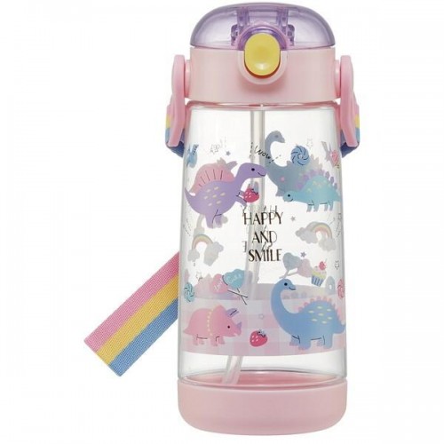 Skater Kid Straw Water Bottle 480ml+ Exrtra Straw Replacement  (Pink Dino)  