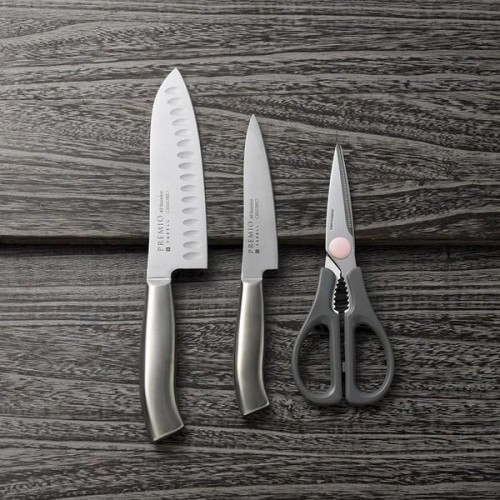 Japan Yaxell Premio Stainless Santoku Knife, Petty Knife & Kitchen Scissors Set