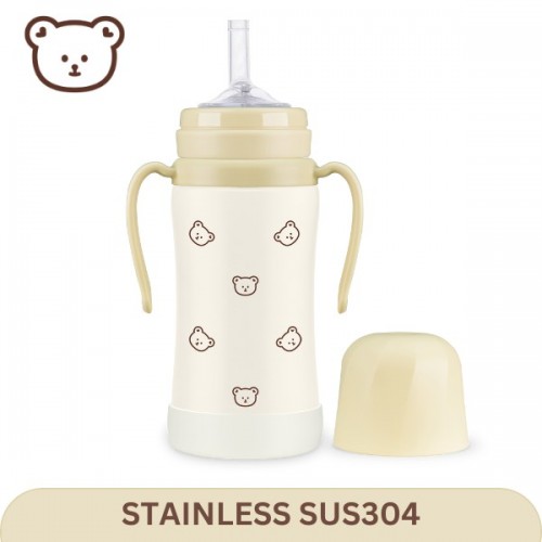 GROSMIMI Bear Stainless Steel Insulated Straw Cup（300ml /Butter） 