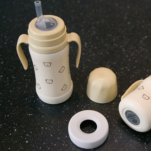 GROSMIMI Bear Stainless Steel Insulated Straw Cup（300ml /Butter） 