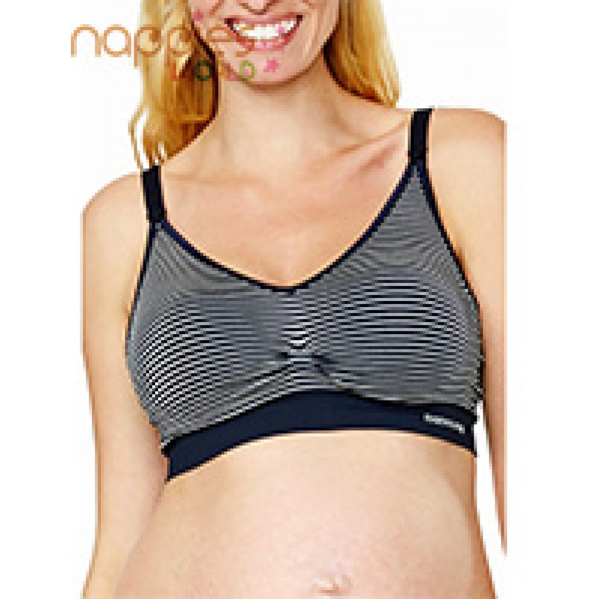 MAMAWAY Seamless Maternity & Nursing Bra in Stripes(Navy/White /L)