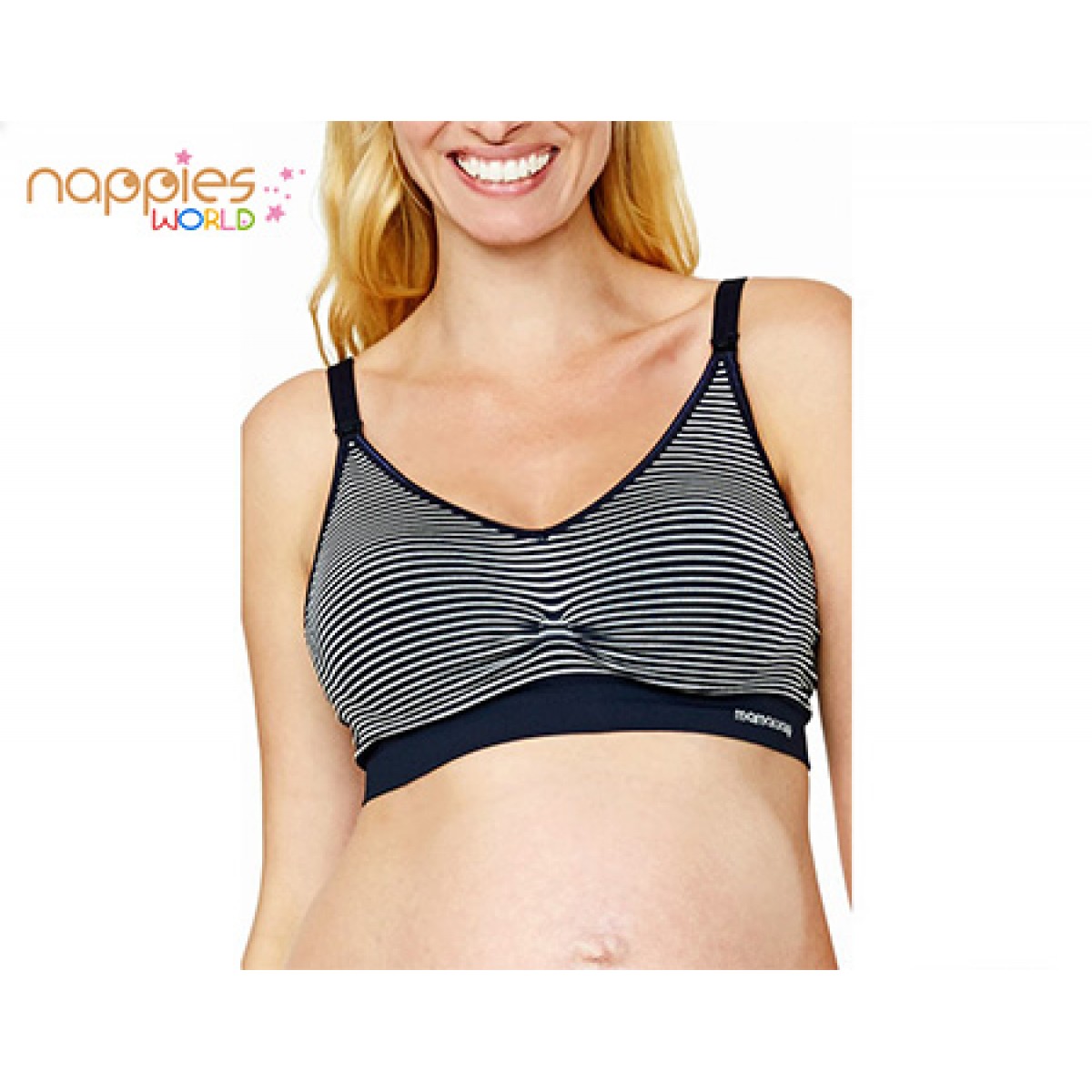 MAMAWAY Seamless Maternity & Nursing Bra in Stripes(Navy/White /L)