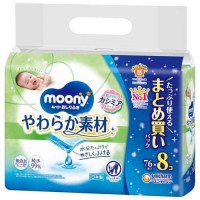 Unicharm Moony Baby Wipes 76Pcs x 8 Pack