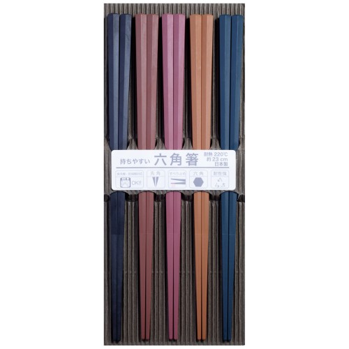 Japan SUNLIFE Antibacterial Hexagon Chopsticks 5 Pairs (Mixed Colour)  Japan SUNLIFE Antibacterial Hexagon Chopsticks 5 Pairs (Mixed Colour)
