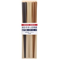 Japan SUNLIFE Antibacterial pentagonal Chopsticks 3 Pairs (Natural Mixed Colour) 