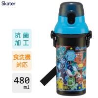 Skater Antibacterial Kid Water Bottle With Strap 480ml  (Blue Black Pokemon)