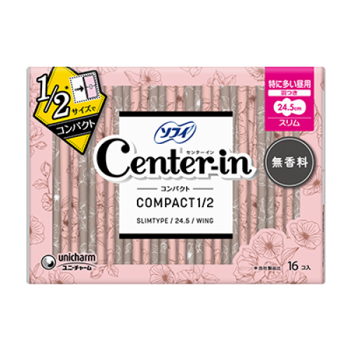 Unicharm Center-In Compact 1/2 Unscented Pads With Wings 24.5cm（16 Sheets）